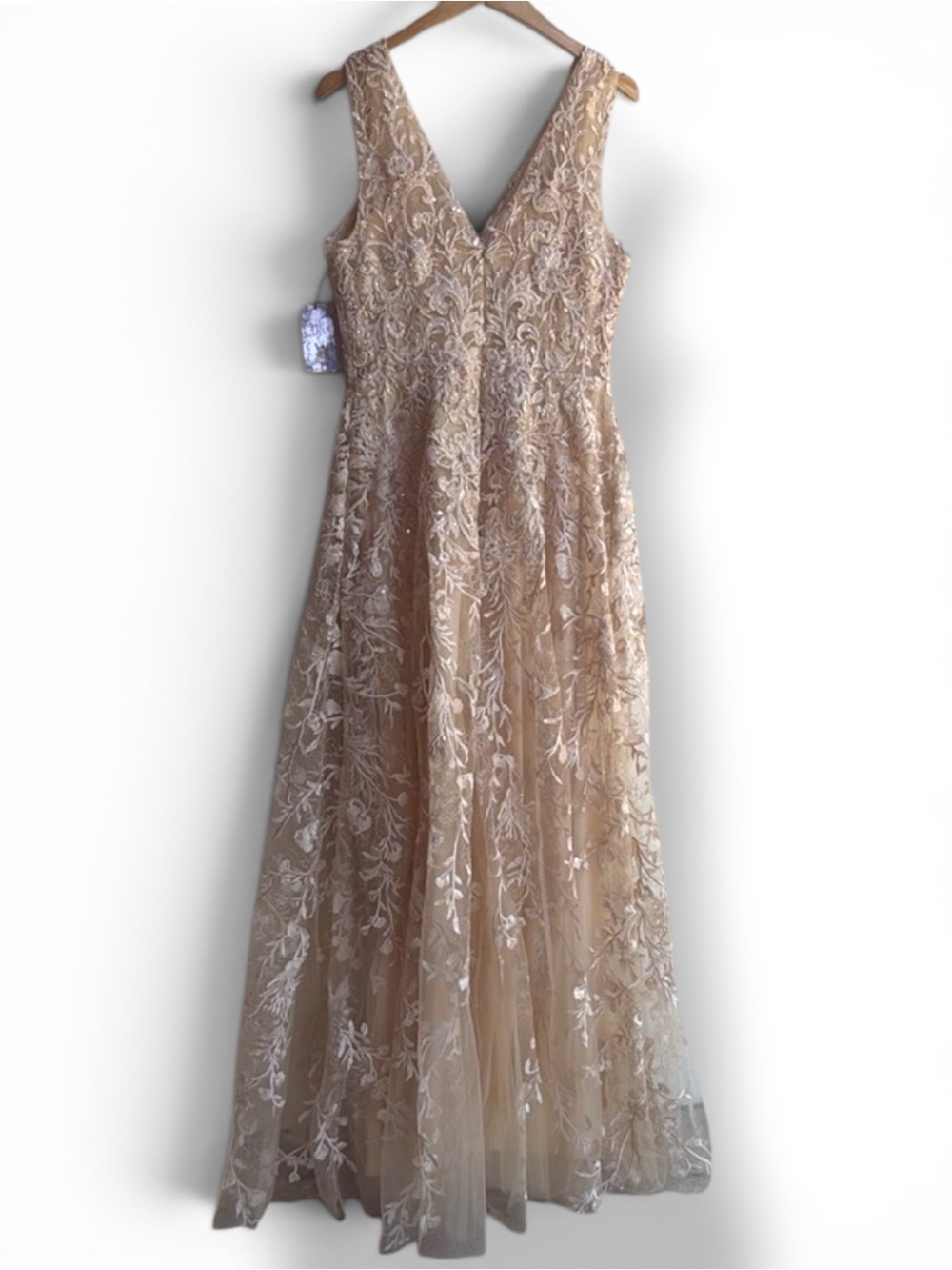 NWT LENOVIA wedding Gown dress mob mog champagne Cream Gold formal Lace M / L - Picture 3 of 17